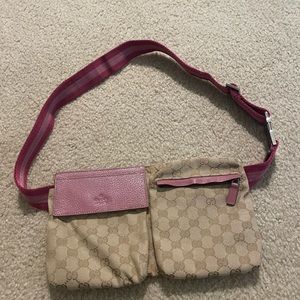 Pink Gucci GG Canvas Double Pocket Waist Pouch